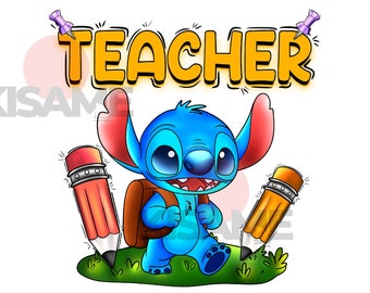 stitch cartoon character teacher school PNG digital illustration print