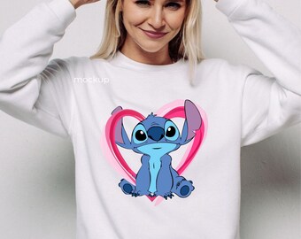 Cute Blue Alien Character Sweatshirt | Heart Illustration