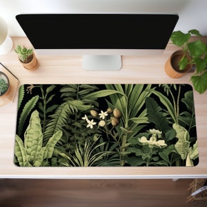 Vintage Botánico Negro Estética Bosque Mágico Verde alfombrilla de ratón Bosque Verde Planta Naturaleza Grande Lindo Mousepad/Accesorios de escritorio de oficina Regalos