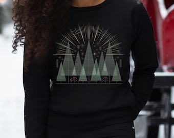 Minimalist Christmas Tree Sweatshirt, Modern Holiday Pullover