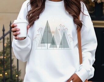 Minimalist Christmas Tree Sweatshirt, Geometric Holiday Crewneck