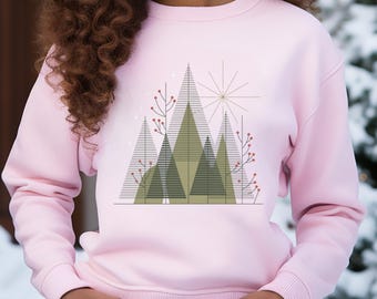 Modern Christmas Tree Sweatshirt, Minimalist Holiday Pullover