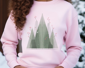 Modern Christmas Tree Sweatshirt, Minimalist Holiday Pullover