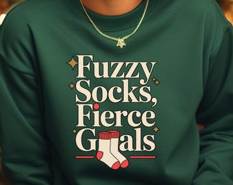 Fuzzy Socks Fierce Goals Sweatshirt, Cozy Winter Crewneck Pullover