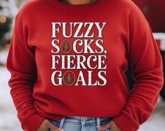 Fuzzy Socks Fierce Goals Crewneck Sweatshirt, Holiday Graphic Pullover