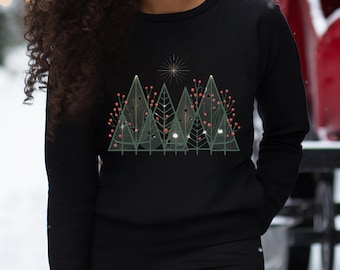 Minimalist Christmas Tree Sweatshirt, Holiday Crewneck, Winter Pullover
