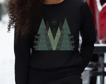 Modern Christmas Tree Sweatshirt, Minimalist Holiday Graphic Crewneck