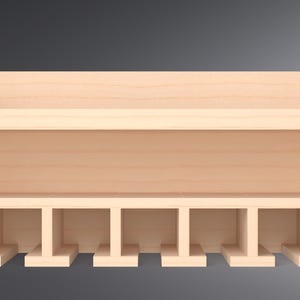 May include: A wooden wall-mounted shelf with 10 compartments, ideal for storing and organizing items. The shelf has a natural wood finish and is made of solid wood.