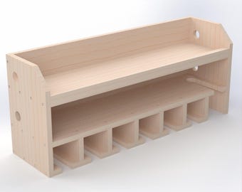 7-Slot Cut Out Drill and Cordless Tool Storage Organizer Woodworking Plans - DIY Garage Workshop Shelf Blueprint – Digital PDF