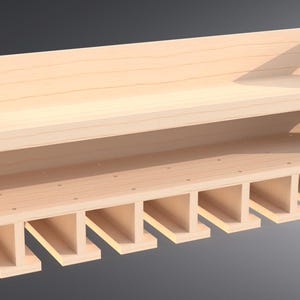 May include: A wooden wall-mounted shelf with eight compartments for storing items. The shelf has a light wood finish and a simple design.