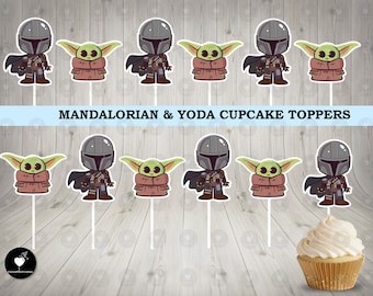 Yoda Mandolorian Cupcake Toppers, Birthday Cupcake Toppers, Party Cupcake Toppers