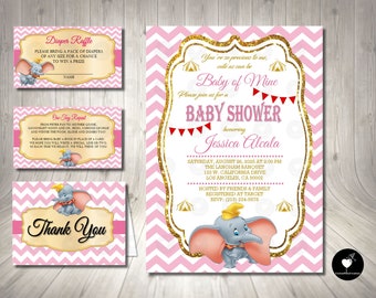 Dumbo Baby Shower Invitation, Pink, Printed Invitations