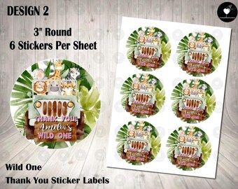 Wild One Birthday Thank You Stickers: Safari Animals, 3" Round