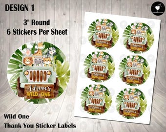 Wild One Birthday Thank You Stickers: Safari Animals, 3" Round