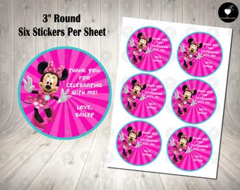 Minnie Mouse Birthday Thank You Stickers - 3" Round Labels