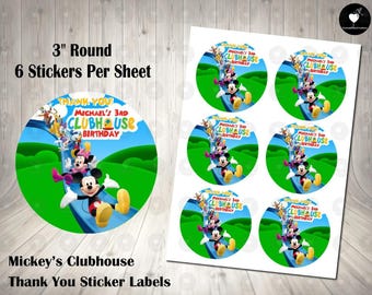 Mickey's Clubhouse Birthday Thank You Labels - 3" Round Stickers