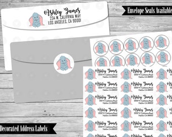 Baby Dumbo Return Address Labels, Mailing Address Labels, Baby Shower Address Labels