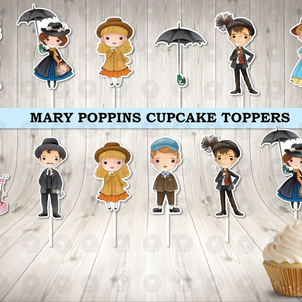 Mary Poppins Inspired Cupcake Toppers, Birthday Cupcake Toppers, Party Cupcake Toppers