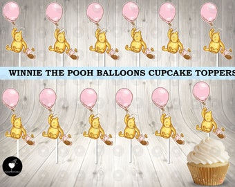 Winnie the Pooh Balloon Cupcake Toppers: Birthday Party Decor