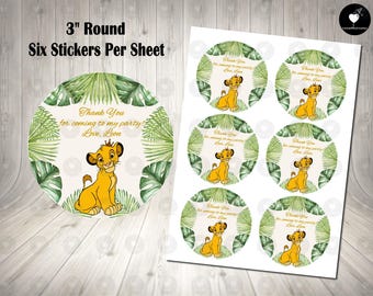 Lion King Simba Thank You Stickers: Birthday Party Favors (3" Round)