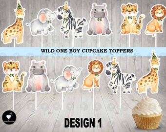 Wild One Animal Cupcake Toppers: Birthday Party Decor