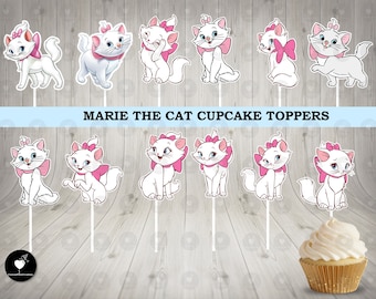 Marie Aristocats Cupcake Toppers: Birthday Party Decorations