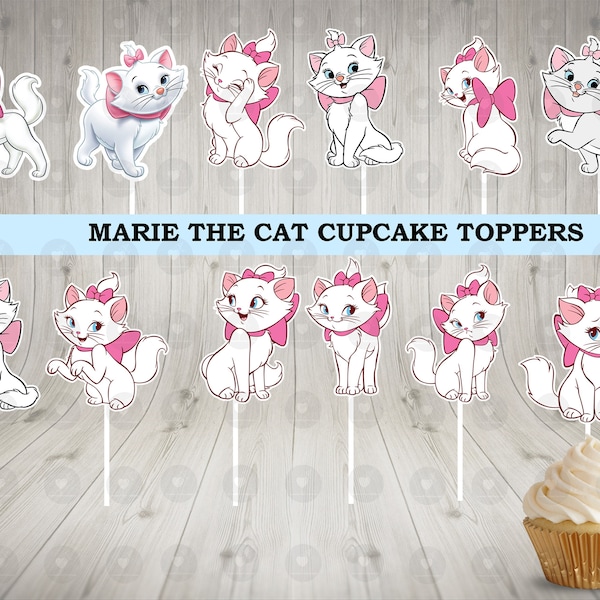 Marie Aristocats Cupcake Toppers, Birthday Cupcake Toppers, Party Cupcake Toppers