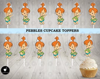 Pebbles Birthday Cupcake Toppers: Party Decorations