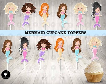 Mermaid Cupcake Toppers: Birthday Party Decorations (Set of 12)