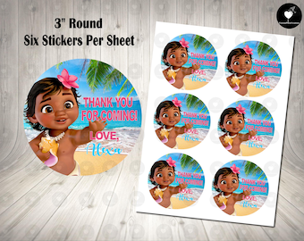 Baby Moana Birthday Thank You Labels: 3" Round Stickers