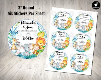 Wild Animal Thank You Stickers: Girl Birthday Party Favors
