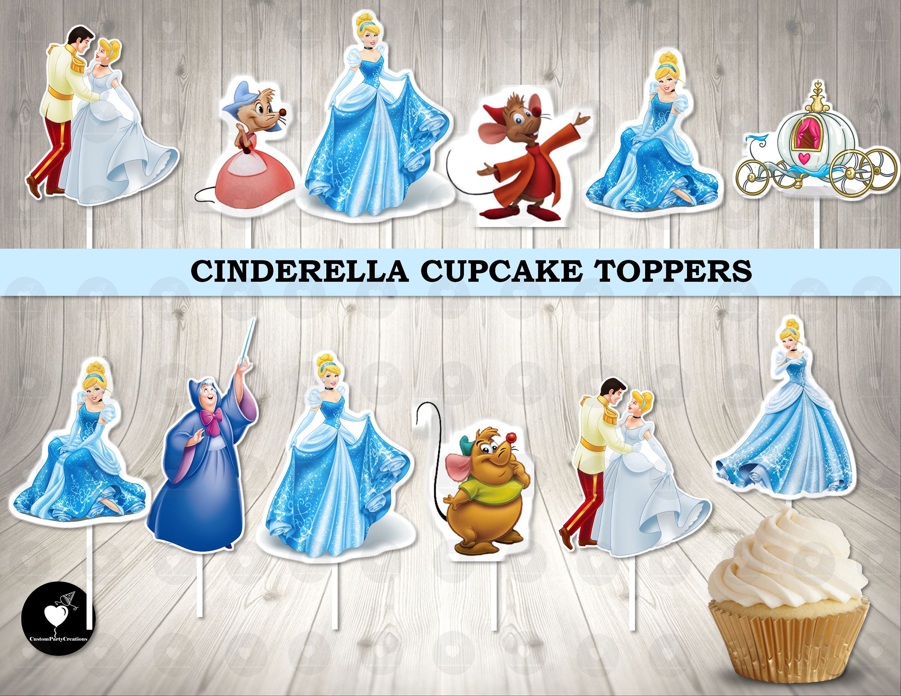 Cinderella Cupcake Toppers, Birthday Cupcake Toppers, Party Cupcake ...