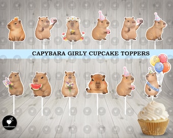 Capybara Cupcake Toppers: Girly Birthday Party Decorations