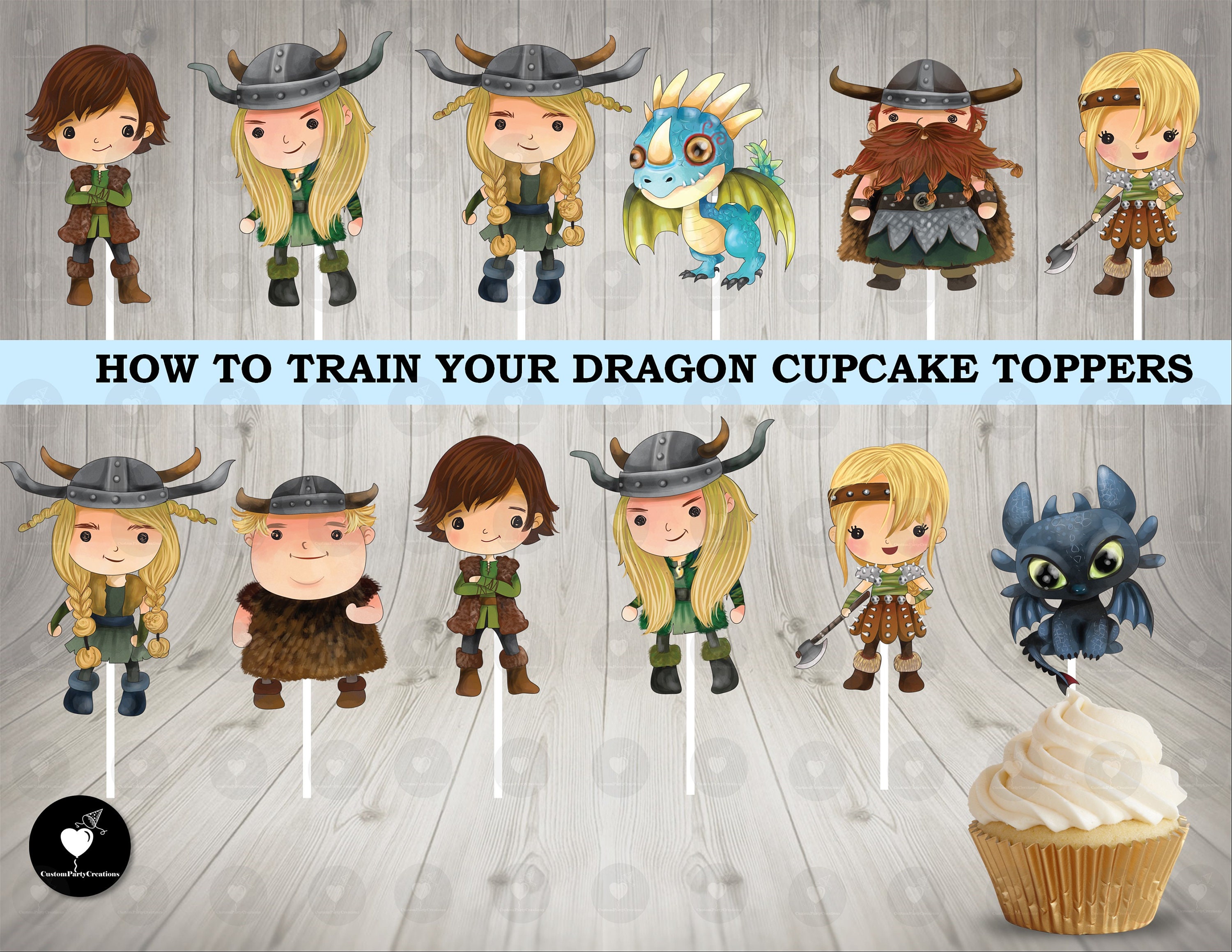 How To Train Your Dragon Inspired Cupcake Toppers, Birthday Cupcake Toppers, Party Cupcake Toppers