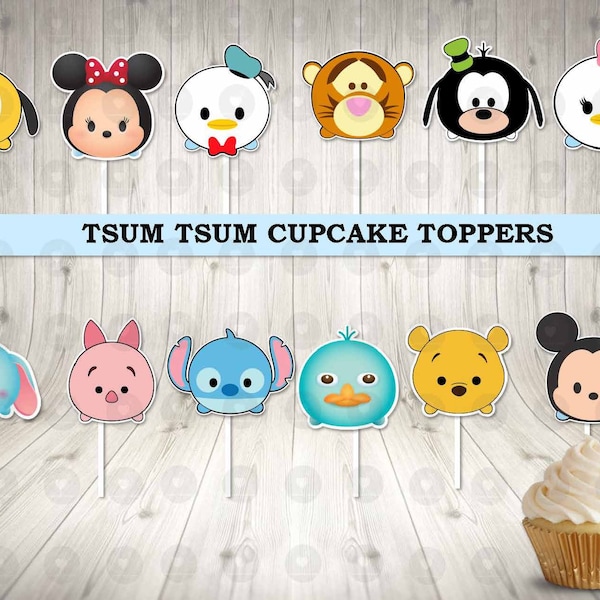 Tsum Tsum Cupcake Toppers, Birthday Cupcake Toppers, Party Cupcake Toppers