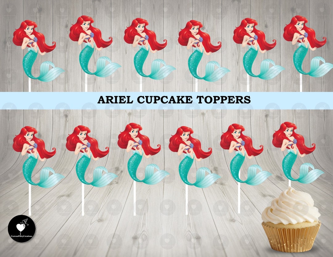 The Little Mermaid Ariel Cupcake Toppers, Birthday Cupcake Toppers ...