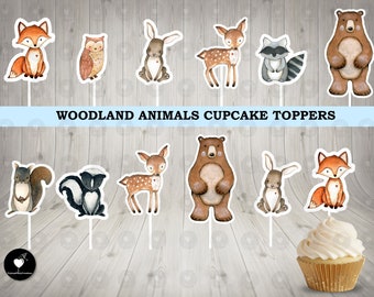 Woodland Animal Cupcake Toppers: Baby Shower Birthday Party Decor