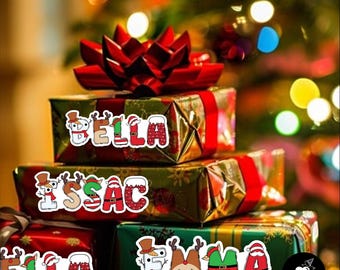 Custom Christmas Labels, 16 Labels, Personalized Name Stickers