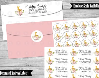 Bambi Floral Return Address Labels: Baby Shower Mailing Labels