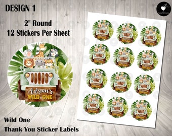 Wild One Birthday Stickers: Safari Jeep Thank You Labels