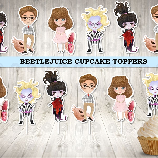 Beetlejuice Cupcake Toppers, Birthday Cupcake Toppers, Party Cupcake Toppers