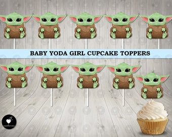 Yoda Girl Cupcake Toppers, Birthday Cupcake Toppers, Party Cupcake Toppers