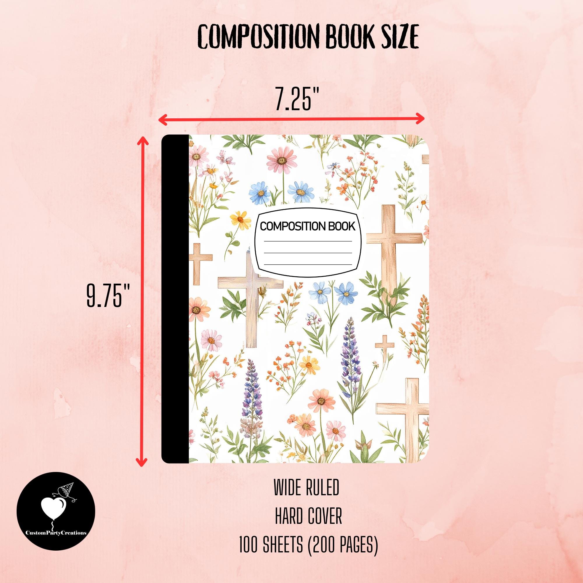 Spring Bloom With Cross Composition Books, Wide Ruled Hardcover ...