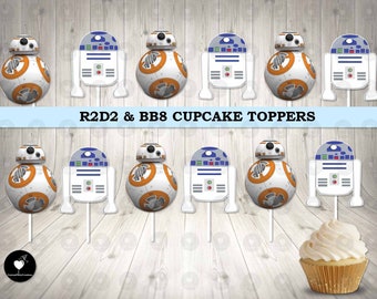 R2D2 BB8 Cupcake Toppers: Birthday Party Decor