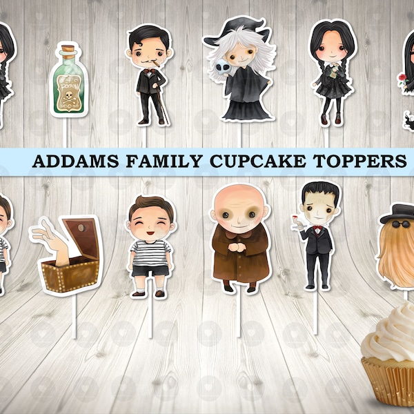 Addams Family Inspired Cupcake Toppers, Birthday Cupcake Toppers, Party Cupcake Toppers