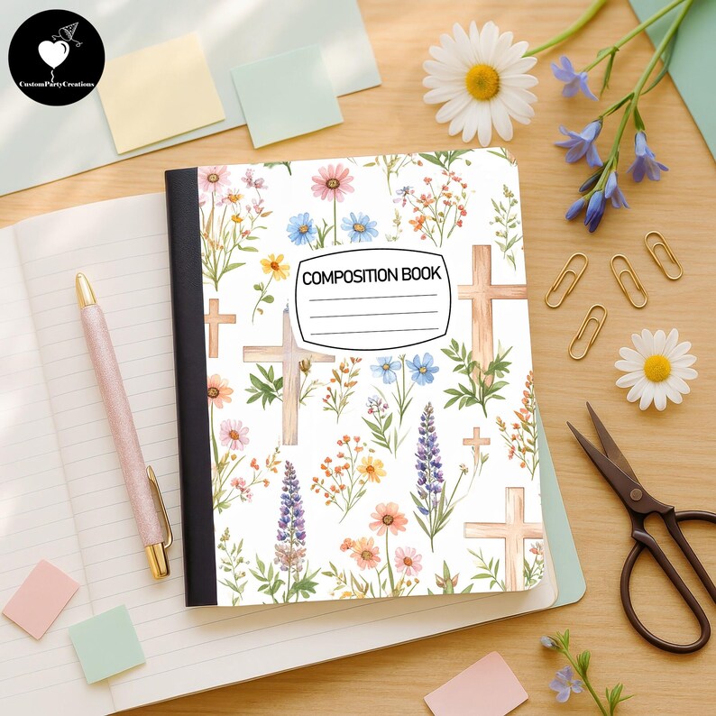Spring Bloom With Cross Composition Books, Wide Ruled Hardcover ...