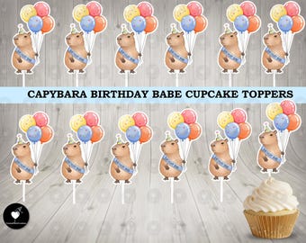 Capybara Birthday Cupcake Toppers: Party Decorations