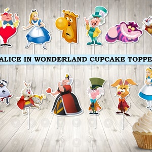 Alice in Wonderland Cupcake Toppers, Birthday Cupcake Toppers, Party Cupcake Toppers