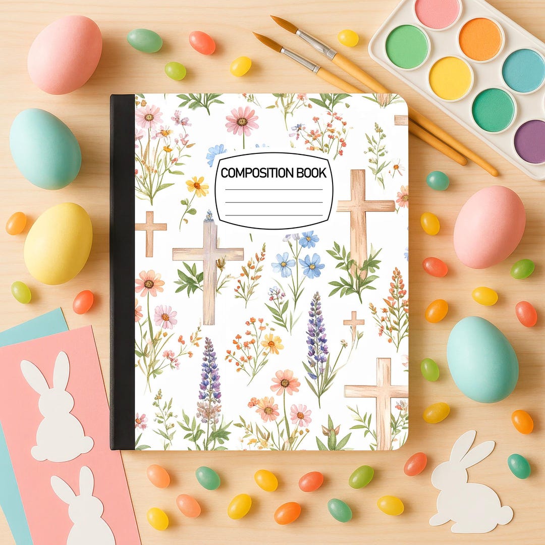 Spring Bloom With Cross Composition Books, Wide Ruled Hardcover ...