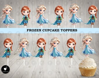 Frozen Elsa & Anna Cupcake Toppers: Birthday Party Decorations